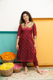 Maroon Designer Kurta Set for Women Festive Ethnic Wear with Printed Yoke