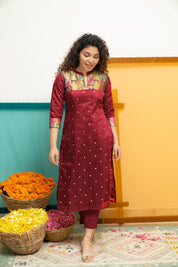 Maroon Designer Kurta Set for Women Festive Ethnic Wear with Printed Yoke