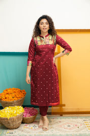 Maroon Designer Kurta Set for Women Festive Ethnic Wear with Printed Yoke