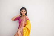 Pink Ethnic Kurta Set for Women with Yellow Banarasi Dupatta Festive Traditional Wear