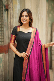 Black Silk Kurta Set for Women with Pink Dupatta Traditional Festive Ethnic Wear