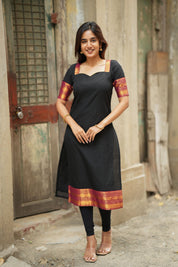 Black Silk Kurta Set for Women with Pink Dupatta Traditional Festive Ethnic Wear