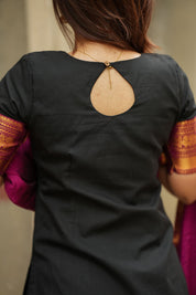 Black Silk Kurta Set for Women with Pink Dupatta Traditional Festive Ethnic Wear