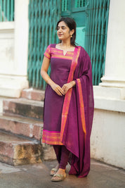 Purple Traditional Kurta Set for Women Elegant Ethnic Wear with Zari Border