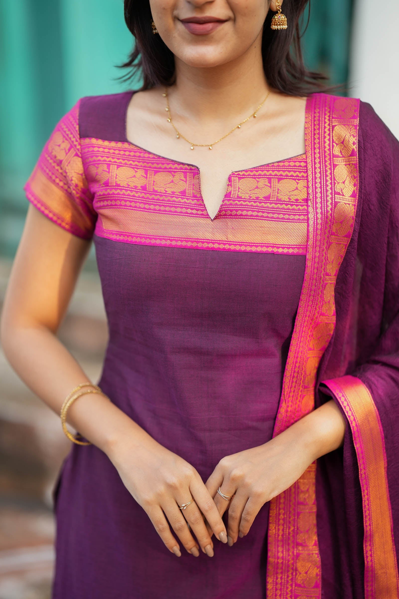 Purple Traditional Kurta Set for Women Elegant Ethnic Wear with Zari Border