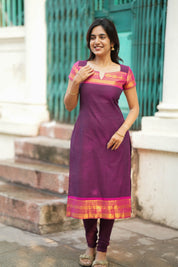 Purple Traditional Kurta Set for Women Elegant Ethnic Wear with Zari Border