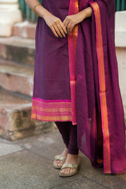 Purple Traditional Kurta Set for Women Elegant Ethnic Wear with Zari Border