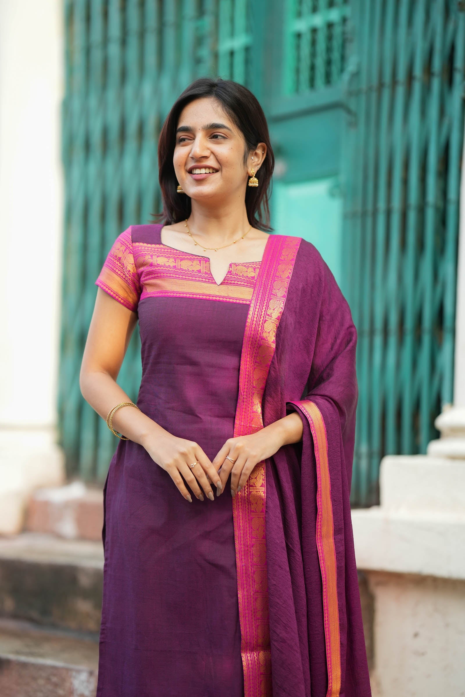 Purple Traditional Kurta Set for Women Elegant Ethnic Wear with Zari Border