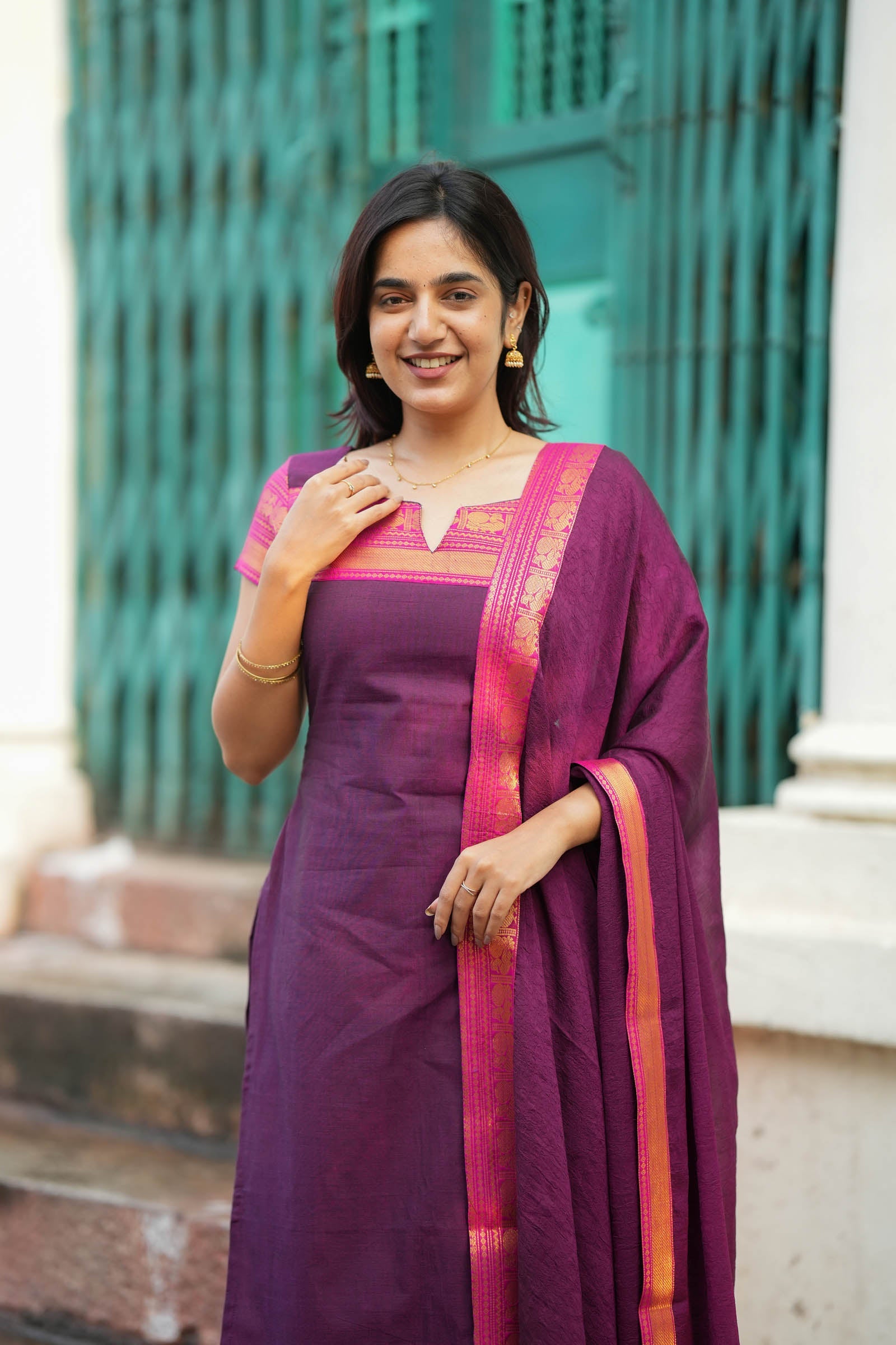 Purple Traditional Kurta Set for Women Elegant Ethnic Wear with Zari Border