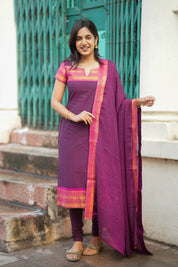Purple Traditional Kurta Set for Women Elegant Ethnic Wear with Zari Border