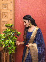 Navy Blue Designer Kurta Set for Women Festive Ethnic Wear with Zari Dupatta
