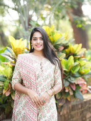 TheHandStitch Pastel Floral Printed Cotton Kurti Set with Dupatta Elegant Daily Wear Ethnic Outfit