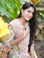 TheHandStitch Pastel Floral Printed Cotton Kurti Set with Dupatta Elegant Daily Wear Ethnic Outfit