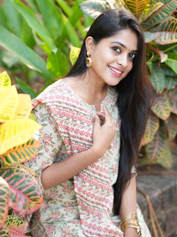 TheHandStitch Pastel Floral Printed Cotton Kurti Set with Dupatta Elegant Daily Wear Ethnic Outfit