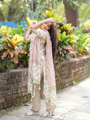 TheHandStitch Pastel Floral Printed Cotton Kurti Set with Dupatta Elegant Daily Wear Ethnic Outfit