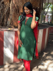 Emerald Green Kurta Set for Women Elegant Cotton Ethnic Wear with Dupatta