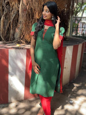 Emerald Green Kurta Set for Women Elegant Cotton Ethnic Wear with Dupatta