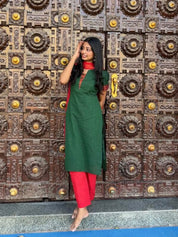 Emerald Green Kurta Set for Women Elegant Cotton Ethnic Wear with Dupatta