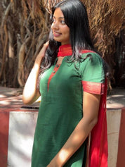 Emerald Green Kurta Set for Women Elegant Cotton Ethnic Wear with Dupatta