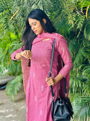 Blush Pink Cotton Kurta Set for Women Elegant Ethnic Wear with Dupatta