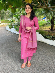 Blush Pink Cotton Kurta Set for Women Elegant Ethnic Wear with Dupatta