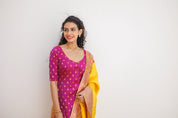 Pink Ethnic Kurta Set for Women with Yellow Banarasi Dupatta Festive Traditional Wear