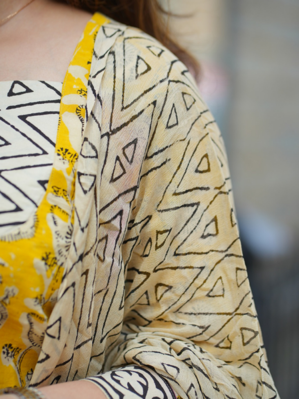 Sunshine Block Print Kurta Set for Women Yellow Ethnic Suit with Dupatta