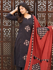 Noir Rust Ethnic Kurta Set for Women Elegant Black Kurta with Dupatta