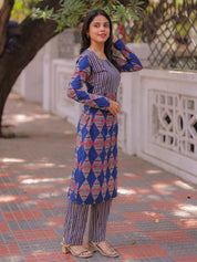 Blue Geometric Printed Kurta Pant Set for Women Stylish Cotton Ethnic Wear