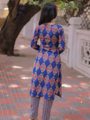 Blue Geometric Printed Kurta Pant Set for Women Stylish Cotton Ethnic Wear