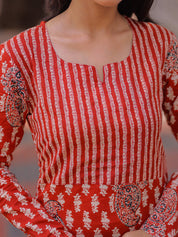 Rust Red Printed Kurta Pant Set for Women Elegant Cotton Ethnic Wear