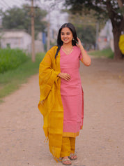 Pink Kurta Set with Mustard Dupatta for Women | Elegant Traditional Ethnic Wear