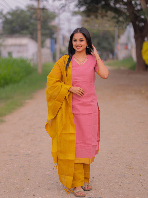 Pink Kurta Set with Mustard Dupatta for Women | Elegant Traditional Ethnic Wear