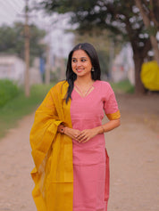 Pink Kurta Set with Mustard Dupatta for Women | Elegant Traditional Ethnic Wear
