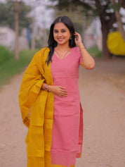 Pink Kurta Set with Mustard Dupatta for Women | Elegant Traditional Ethnic Wear