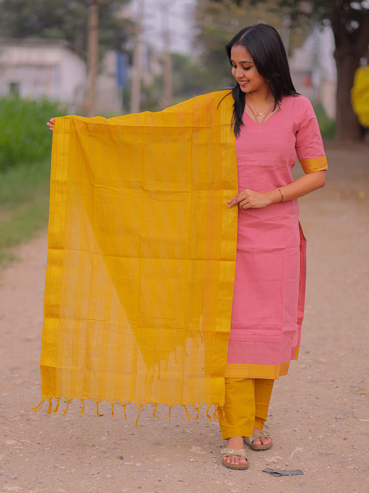 Pink Kurta Set with Mustard Dupatta for Women | Elegant Traditional Ethnic Wear