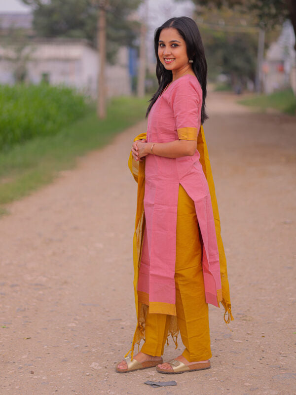 Pink Kurta Set with Mustard Dupatta for Women | Elegant Traditional Ethnic Wear