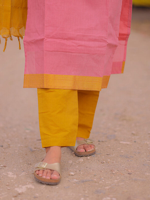Pink Kurta Set with Mustard Dupatta for Women | Elegant Traditional Ethnic Wear