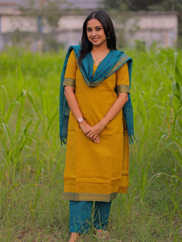 Mustard Yellow Kurta Set with Teal Dupatta for Women Elegant Traditional Ethnic Wear