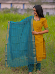 Mustard Yellow Kurta Set with Teal Dupatta for Women Elegant Traditional Ethnic Wear