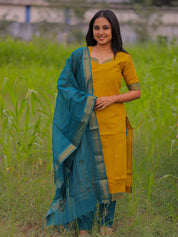 Mustard Yellow Kurta Set with Teal Dupatta for Women Elegant Traditional Ethnic Wear