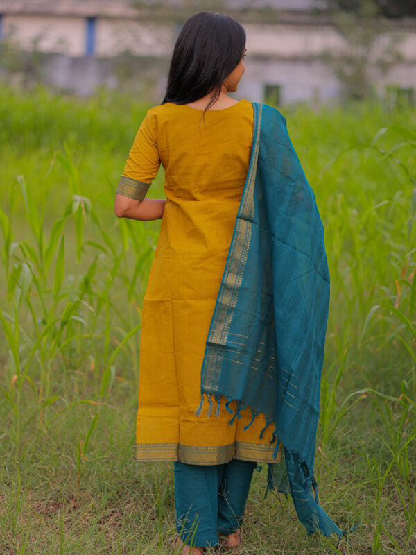 Mustard Yellow Kurta Set with Teal Dupatta for Women Elegant Traditional Ethnic Wear