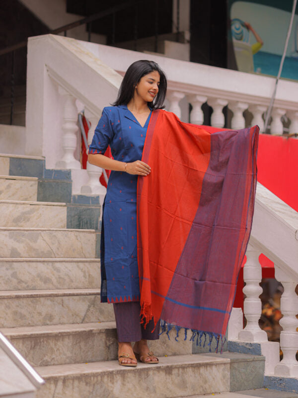Royal Blue Kurta Pant Dupatta Set for Women Elegant Cotton Ethnic Wear