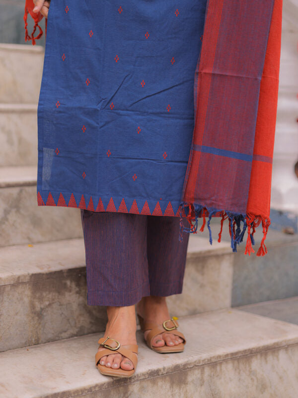 Royal Blue Kurta Pant Dupatta Set for Women Elegant Cotton Ethnic Wear