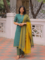 Teal Green Kurta Pant Dupatta Set for Women Elegant Cotton Ethnic Wear