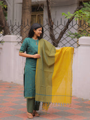Teal Green Kurta Pant Dupatta Set for Women Elegant Cotton Ethnic Wear