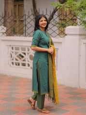 Teal Green Kurta Pant Dupatta Set for Women Elegant Cotton Ethnic Wear