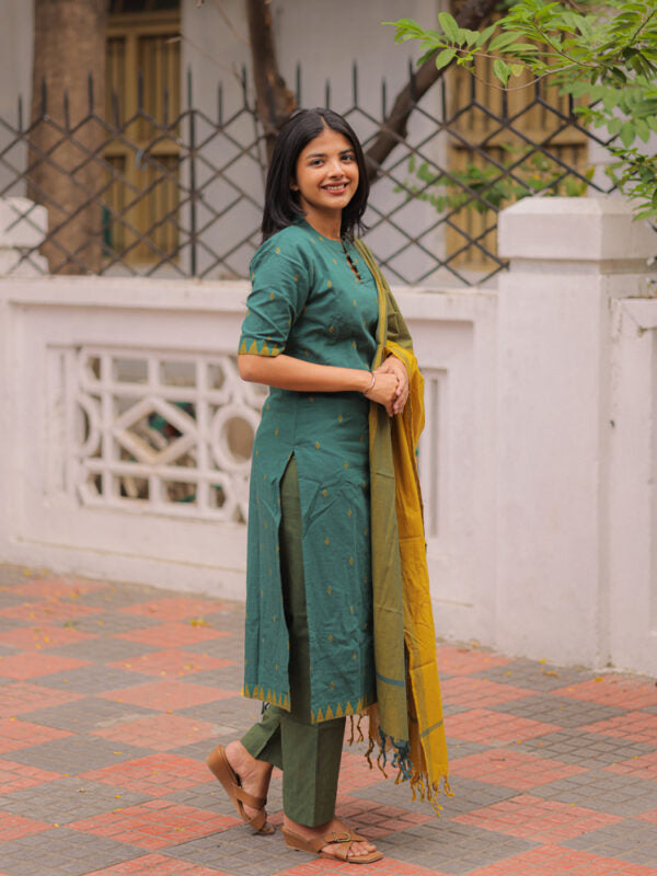 Teal Green Kurta Pant Dupatta Set for Women Elegant Cotton Ethnic Wear