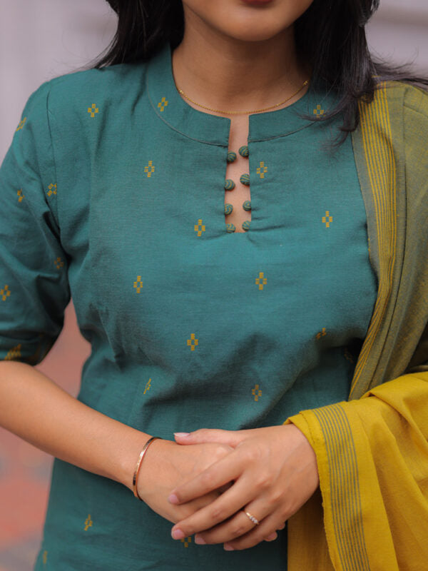 Teal Green Kurta Pant Dupatta Set for Women Elegant Cotton Ethnic Wear