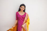 Pink Ethnic Kurta Set for Women with Yellow Banarasi Dupatta Festive Traditional Wear